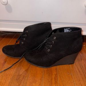 Black suede wedge heels